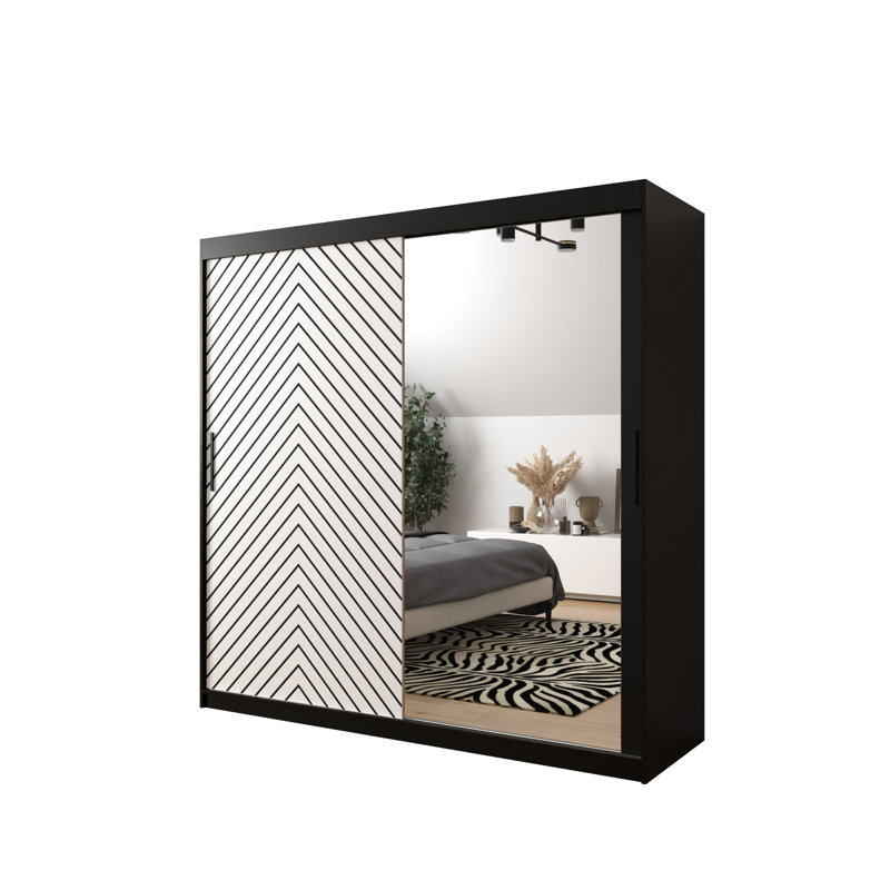 Aroldo 2 Door Manufactured Wood Wardrobe, 200cm H x 200cm W x 62cm D, White/Black