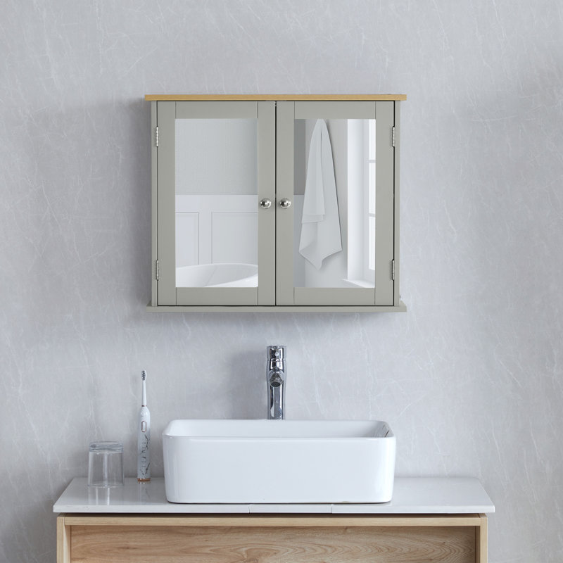 57cm x 47cm Surface Mount Mirror Cabinet, Grey