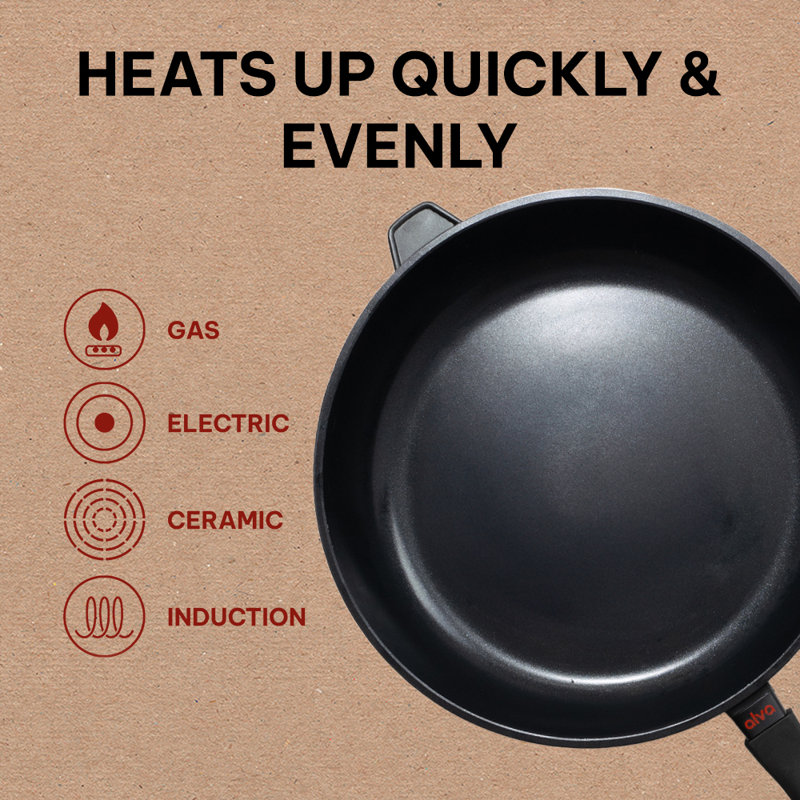 Alva 12.6" Black Aluminum Nonstick Frying Pan with Ceramic Coating