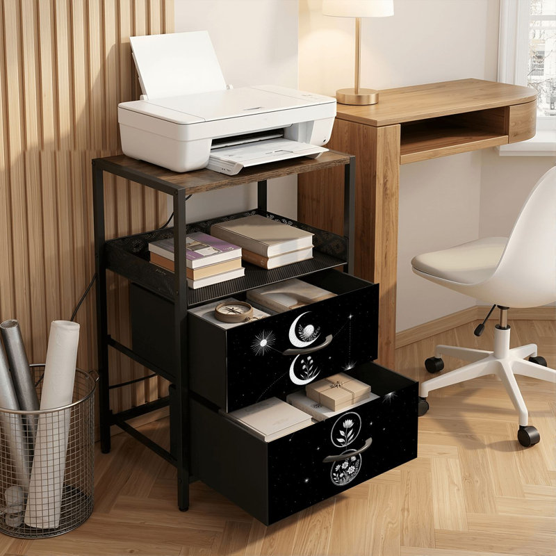 Table de chevet 2 tiroirs avec station de charge, table de chevet de chambre à coucher avec ports USB et prises ouvertes - tablette noire