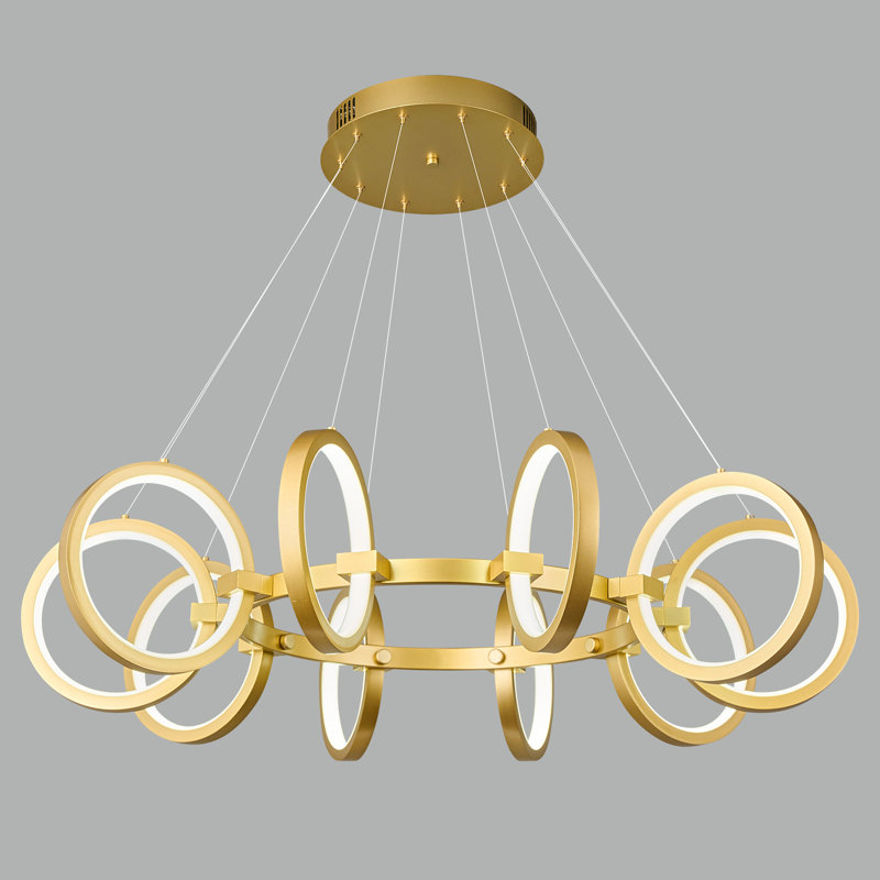 Luminaire suspendu rond 10 lumières à DEL à intensité variable moderne pour îlot de cuisine, Doré