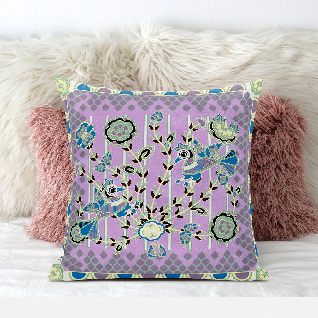 Pond Peacock Floral Square Cushion With Filling