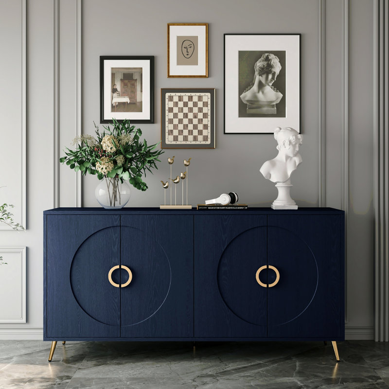 Armoire de rangement moderne à 4 portes en bois laqué moderne pour le salon, le vestibule, le couloir, le bureau, la cuisine et la salle à manger