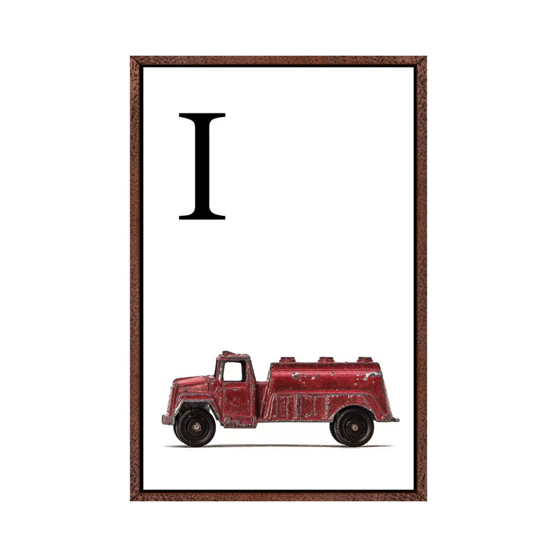 I Water Truck White Letter - Print on Canvas, 66.04 cm H x 45.72 cm W, Classic Brown Wood Framed