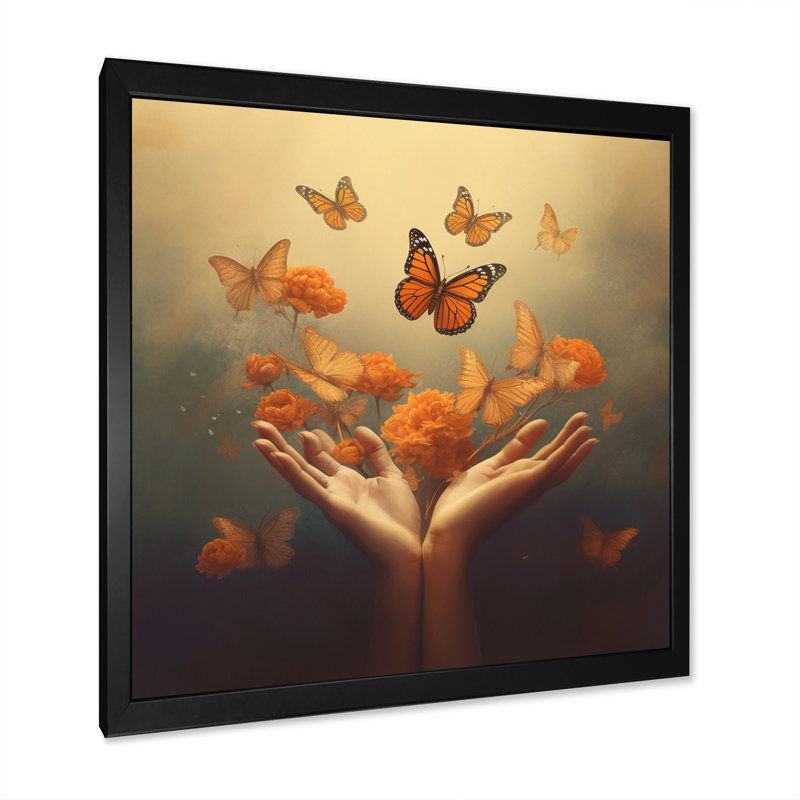 «Blossoming Butterfly Blessing Mudra» sur impression sur toile, H 36 po x l 36 po x P 1,5 po, Cadre simple noir