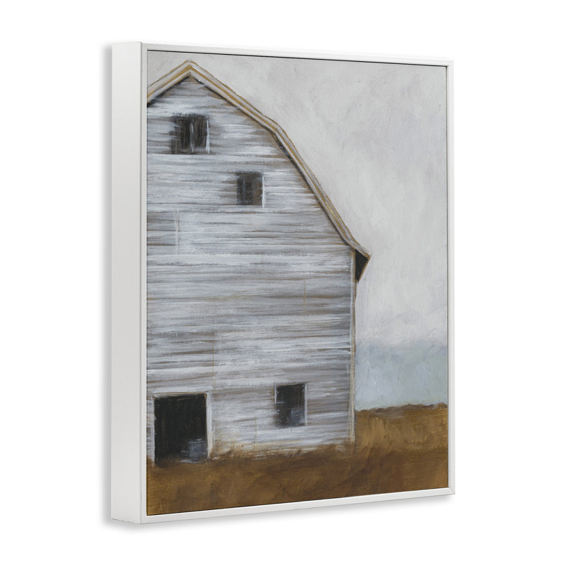 «Worn Old Barn Farm», reproduction de peinture acrylique, H 20 po x l 16 po, Giclée encadrée blanc bord de mer