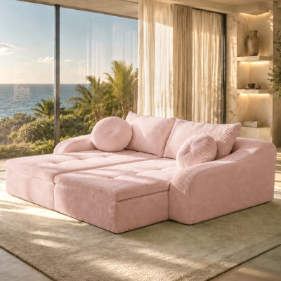 Corduroy Cloud Chaise Lounge, 1‑2‑Seat Boneless Leisure Lounger with Spring & Foam Filling, Wide Armrest and Throw Pillow, Vacuum‑Compressed No‑Assembly Sleeper Sofa for Living Room