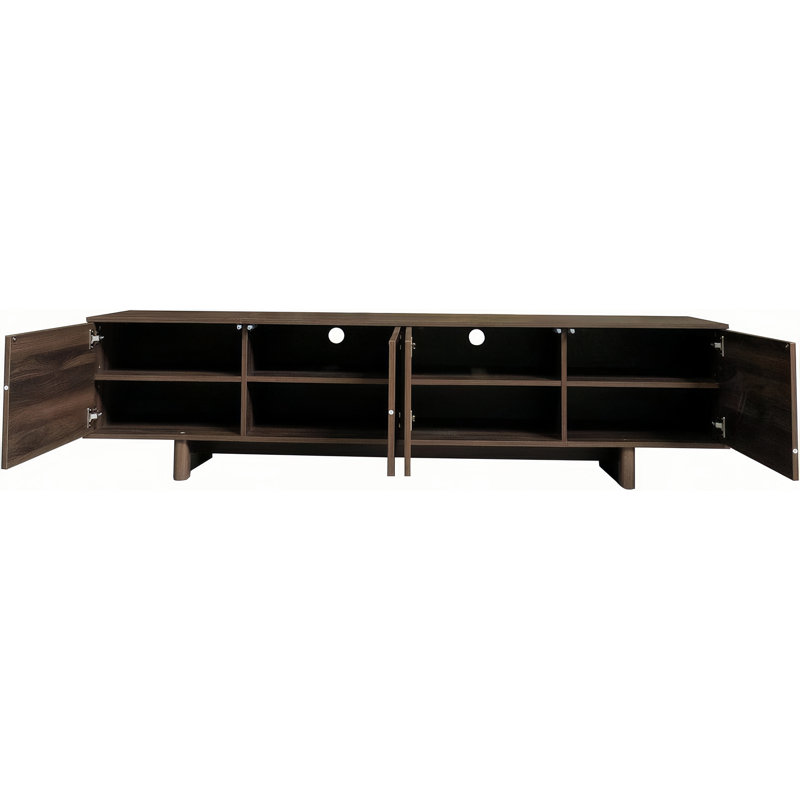 Meuble télé 78 po pour téléviseur de 85 po ou moins, rangement et gestion des câbles, portes à ouverture par pression, tablettes réglables, console média moderne Mid-Century pour le salon