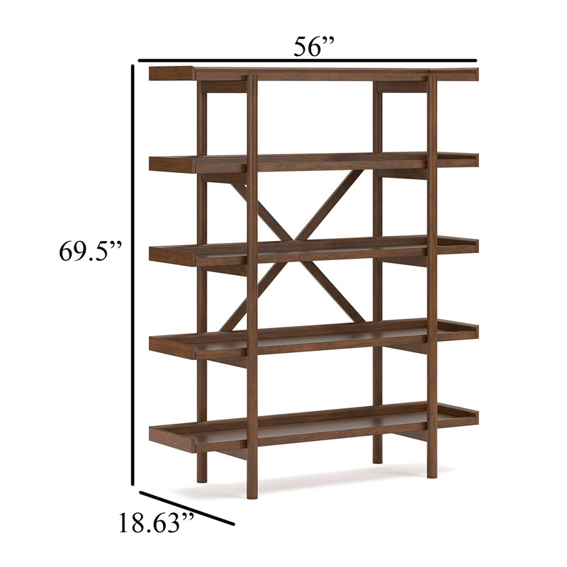 Jeyn Bookcase, 5 Fixed Display Shelves, 70 Inch Natural Brown Wood