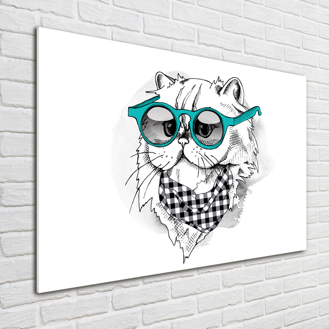 Glasbild Katze mit Brille