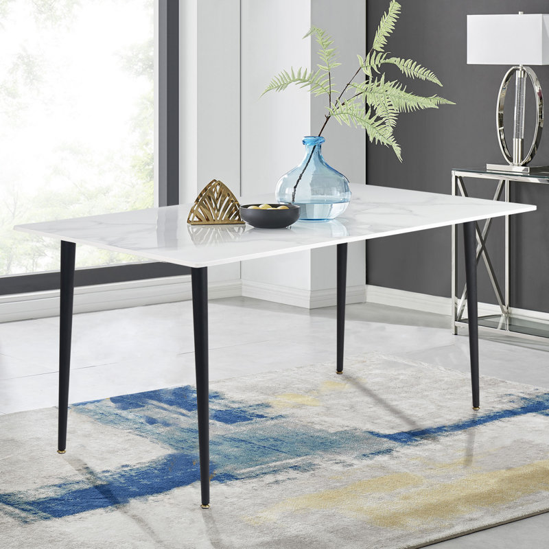 Table de salle à manger Annagh, Blanc brillant, H 30 po x L 47,2 po x l 27,5 po