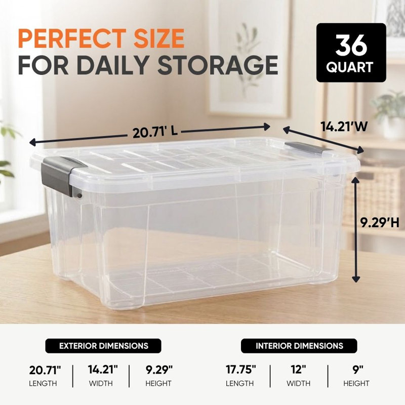 Superio 44 pte Bac de rangement transparent avec couvercle, boîte de rangement en plastique pour la maison, 44 pte