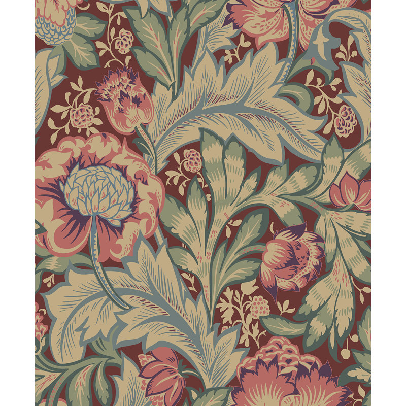 33' L x 20.9" W Wallpaper Roll, Deep Mauve/Aegean Blue