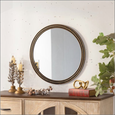 Miroir mural rond rond avec cadre perlé rétro