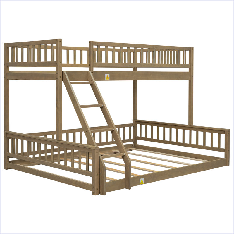 Bunk Bed With Ladder And Guardrails, Walnut, Twin XL Over Queen