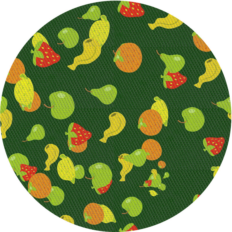 Tapis vert/rouge à motifs, Rond 4 pi