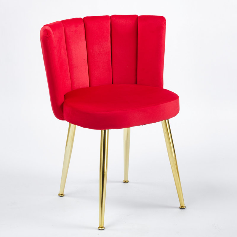 Paire de chaises de salle à manger modernes en velours rouge, pieds dorés en tube de fer, confortables pour un repos agréable, faible taux d'émission après-vente (2 pièces), revêtement et expérience de sièges spacieux,