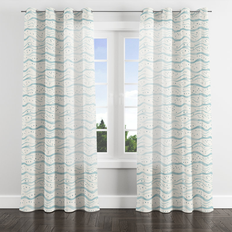 Dots Room Darkening Curtains - Blue Azurae Grommet Curtain - 1 Panel, 52" W x 90" L, Silver Grommets