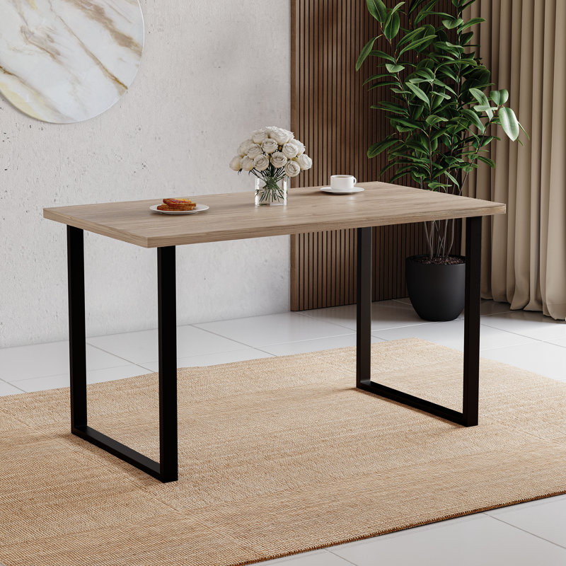 Aheed Metal Base Dining Table, Oak