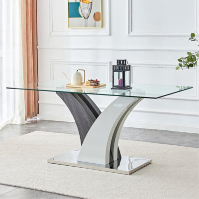 Modern Dining Table, Tempered Glass Countertop, And Artistic MDF Legs Are Perfect For Hosting Dinners, Conferences, Home, And Office Decorations.