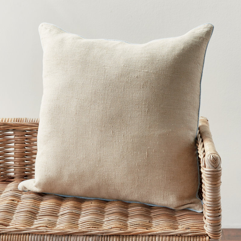 Elias Linen Pillow Cover & Insert, Flax/Blue, Rectangular 14"H x 20"W