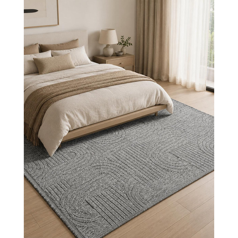 Tapis d'appoint en polypropylène tissé à la machine, motif abstrait anthracite à formes libres, Accent — 3'3" x 4'11"
