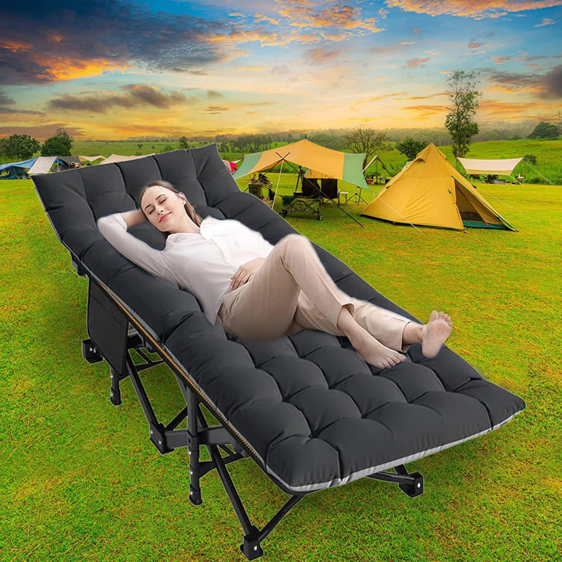 Portable Folding Heavy Duty Camping Cots Sleeping Cot with Carry Bag and 3" Mattress 900 LBS, Black
