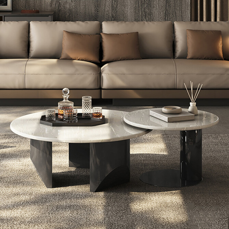 Table de salon italienne ronde en marbre, H 15,7 po x l 43,3 po x P 43,3 po