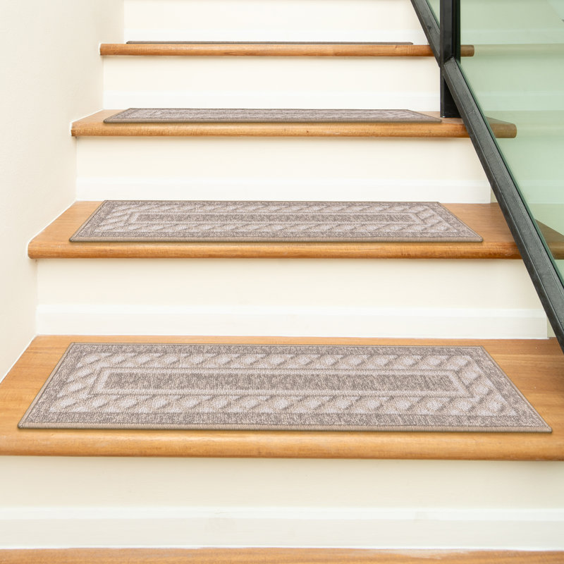 Tapis d'escalier intérieur antidérapant à bordure en caoutchouc pour marches en bois, Beige