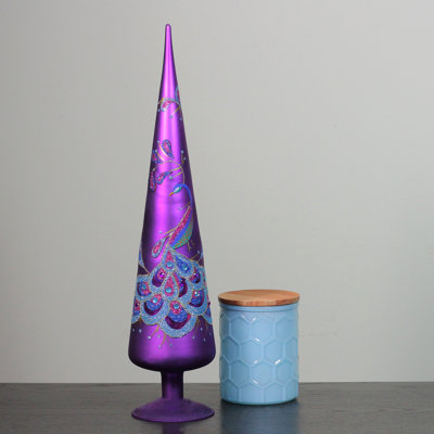 18.5" Purple and Blue Glitter Peacock Gem Christmas Tree Topper - Unlit