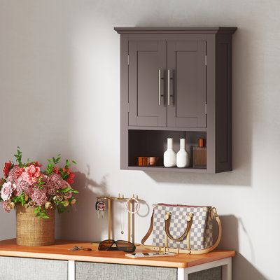 Armoire à pharmacie de salle de bain murale avec tablette, brun