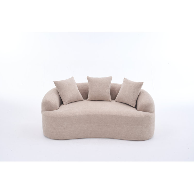 Canapé courbé 3 places rembourré, canapé rond surdimensionné en tissu Boucle avec 3 coussins décoratifs, canapé moderne de forme organique pour le salon