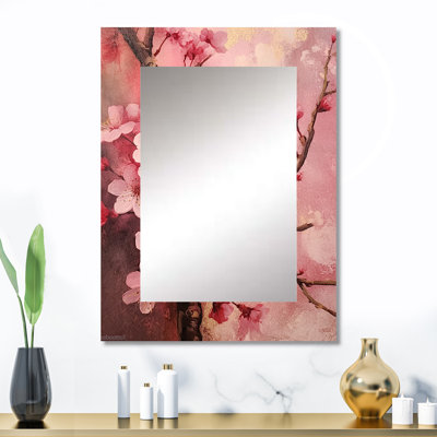 Cherry Blossoms - rose foncé, collage - cerisier unique, miroir traditionnel, impression sur métal