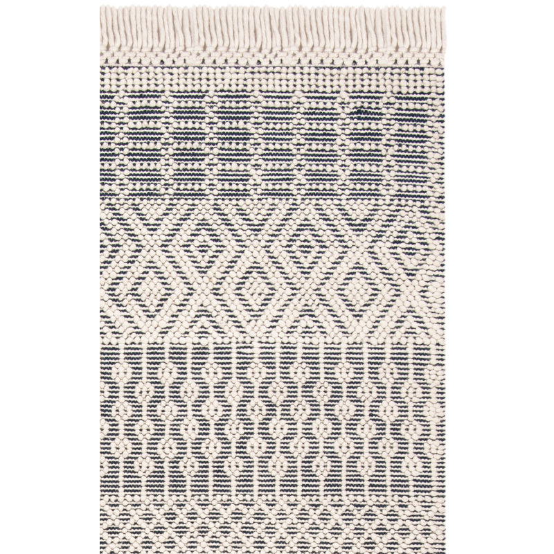 Aldeline Southwestren Handmade Flatweave Wool Ivory/Navy Area Rug, Rectangle 6' x 9'