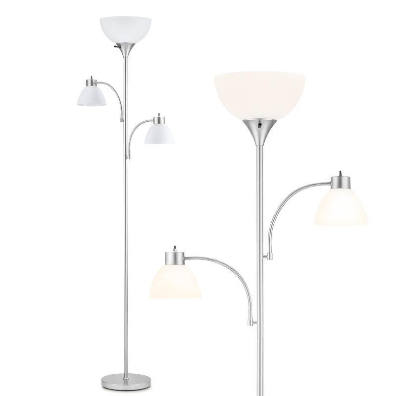 71" 3-Light Torchiere Floor Lamp with LED Bulbs, Nickle