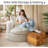 WOWMAX Pouf Ottoman Foot Stools Modern Ottoman Cube, 22"x22"x17" for Living Room Bed Room, Yellow Wood Grain Compression-117492817