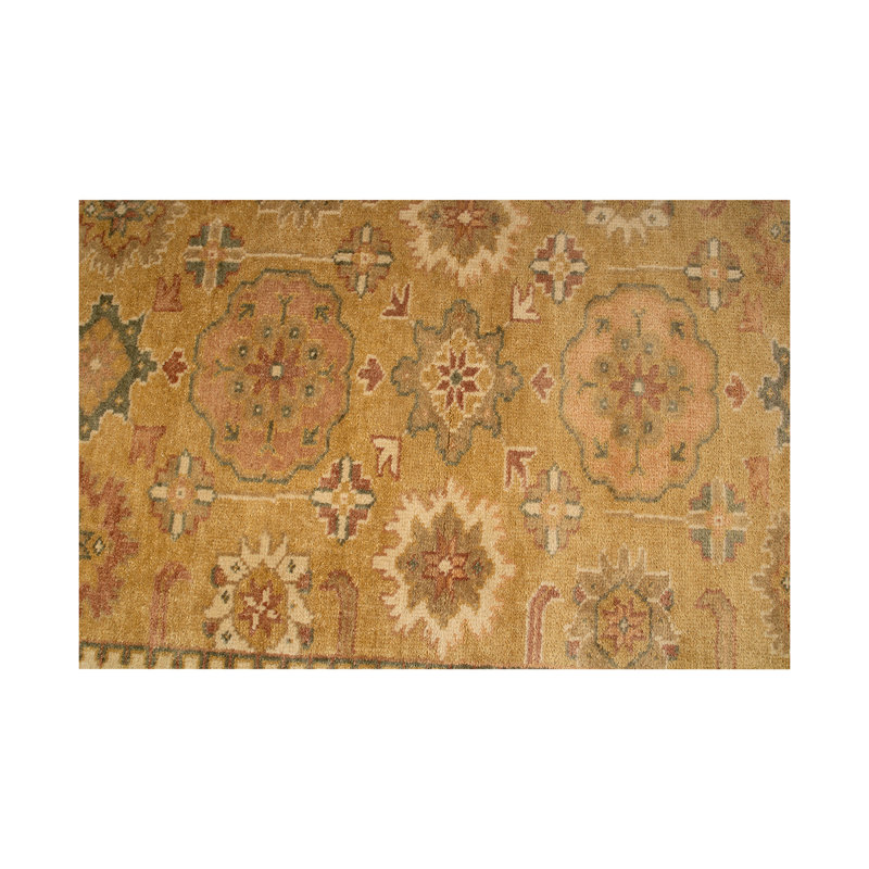 Tapis jaune / ivoire / brun noué à la main de haute qualité