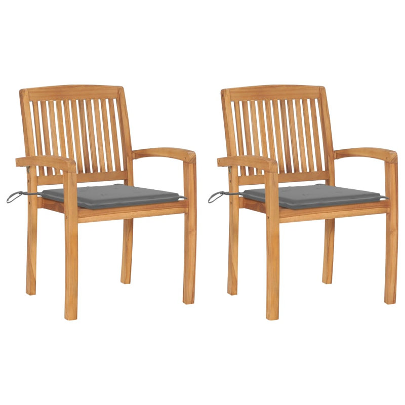 Chaise de patio en teck avec coussins West Boylston, Gris