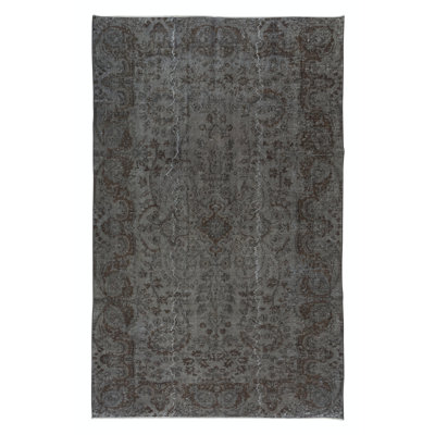 5.7x8.7 Ft Contemporary Turkish Area Rug. Gray & Brown. Handmade Carpet for Modern Interiors