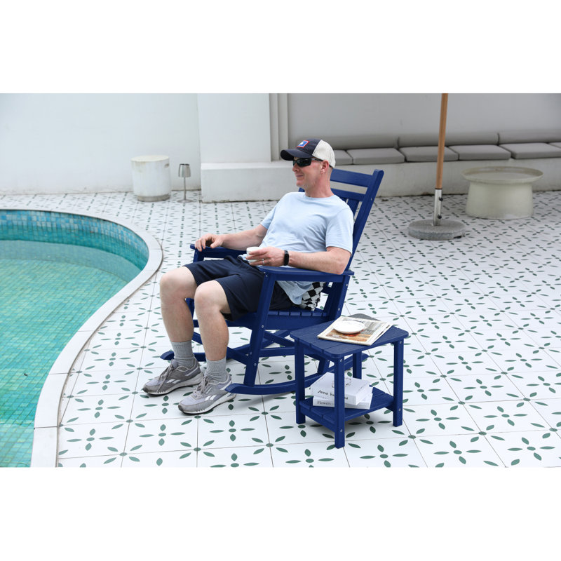 All Weather Rocking Chair Set With Side Table, 3-Piece Rocking Chair Set With Wood-Texture , (Includes 2 Rocking Chairs And 1 Table)