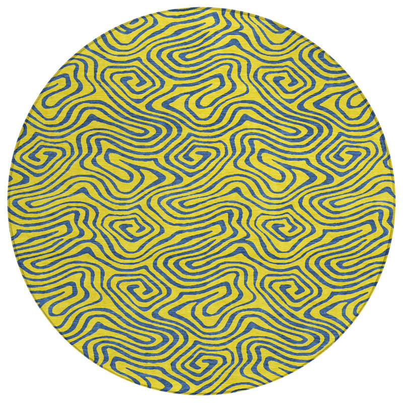Tapis rond 8 po jaune et bleu