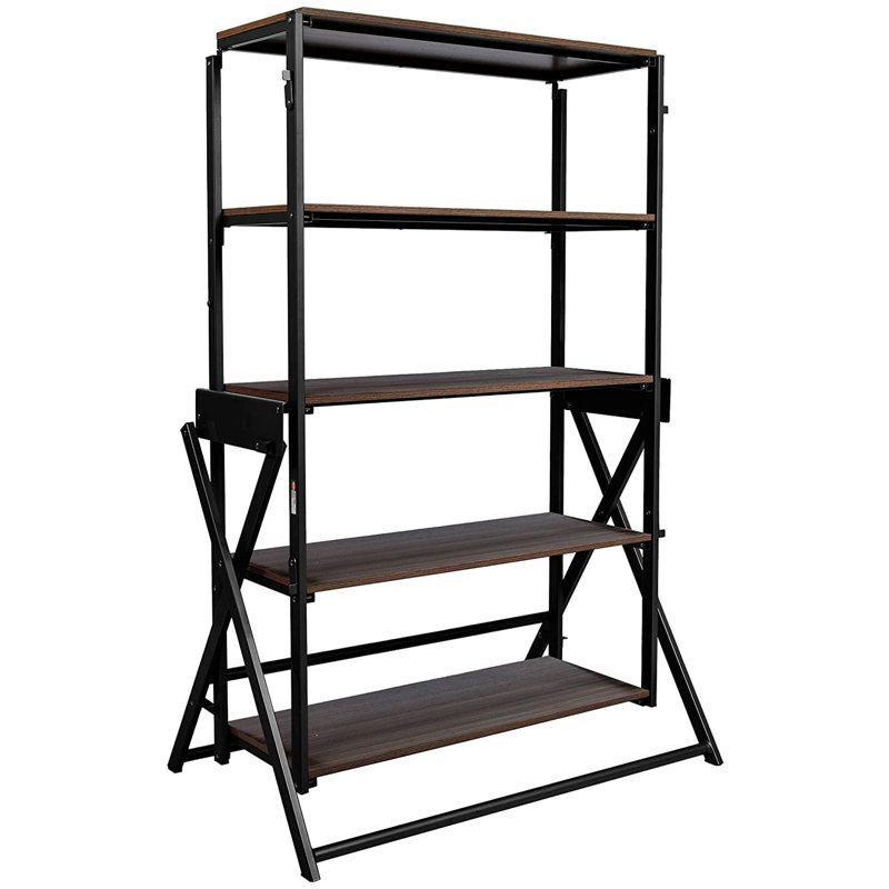 Lipton 2 in 1 Convertible Bookshelf to Table Opens and Folds in Minutes, Black/Walnut