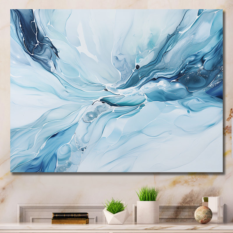 «White and Blue Glacier Charm», impression sur toile abstraite, H 30 po x l 40 po x P 1,5 po, Toile tendue