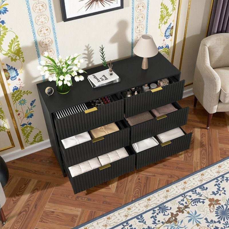 Armoire de rangement robuste à panneau de particules 76 po à 6 tiroirs H 76 po, Noir