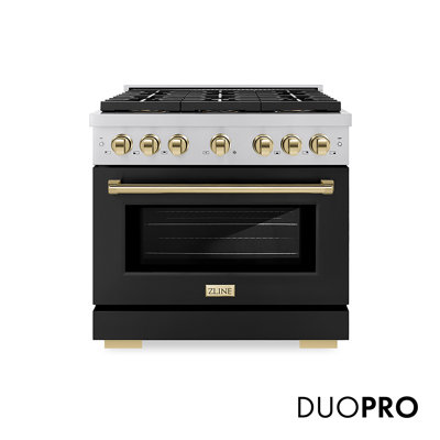 ZLINE Autograph 36 in. Paramount Gas Range with 6 DuoPro Burners w/ Black Door & Gold Accents