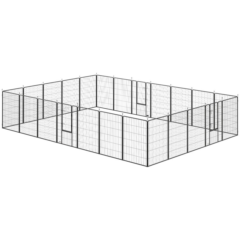 Parc pour chien 24 panneaux, clôture d'intérieur et d'extérieur pour chien d'une hauteur de 44,5 po, parc pour animaux avec porte verrouillable noir