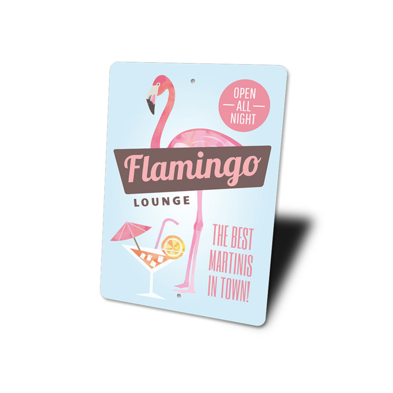 Plaque flamant rose en aluminium, H 14 po x l 10 po x P 0,04 po
