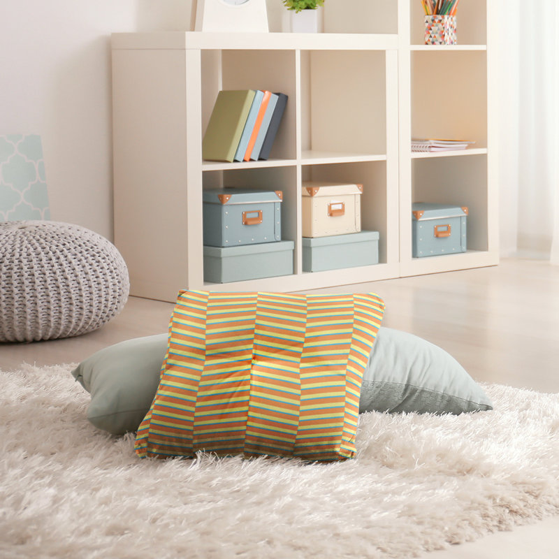 Coussin Rhonda, 30 po x 30 po, Bleu orange, jaune