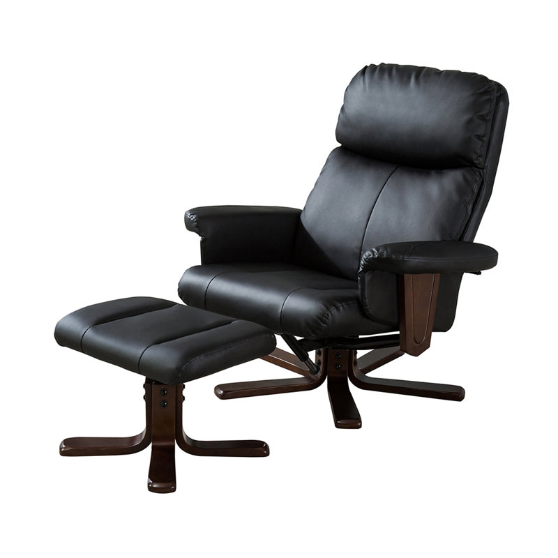 Robillard 88cm Wide Faux Leather Swivel Ergonomic Recliner with Massager, Black