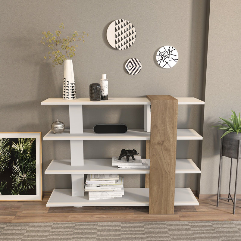 Modern Design White And Walnut Geometric Bookcase